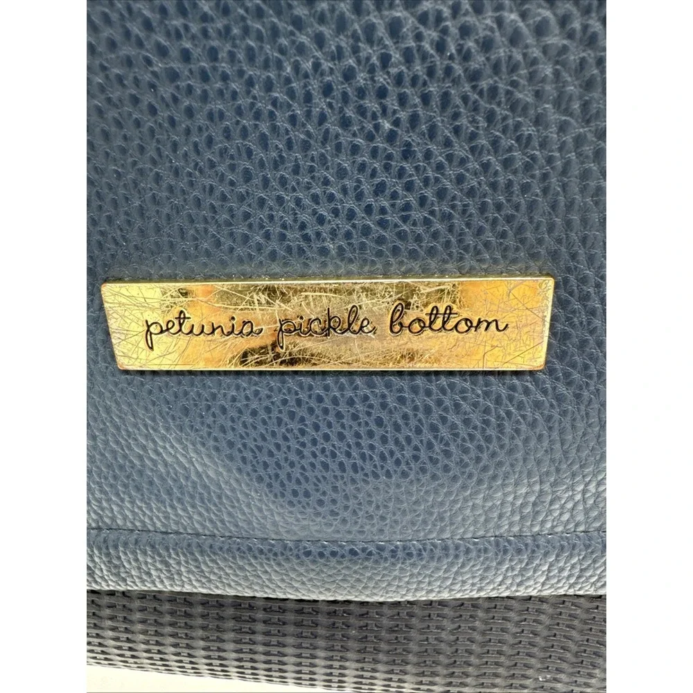Large Petunia Pickle Bottom Boxy Backpack in Navy Blue Leatherette Diaper Bag